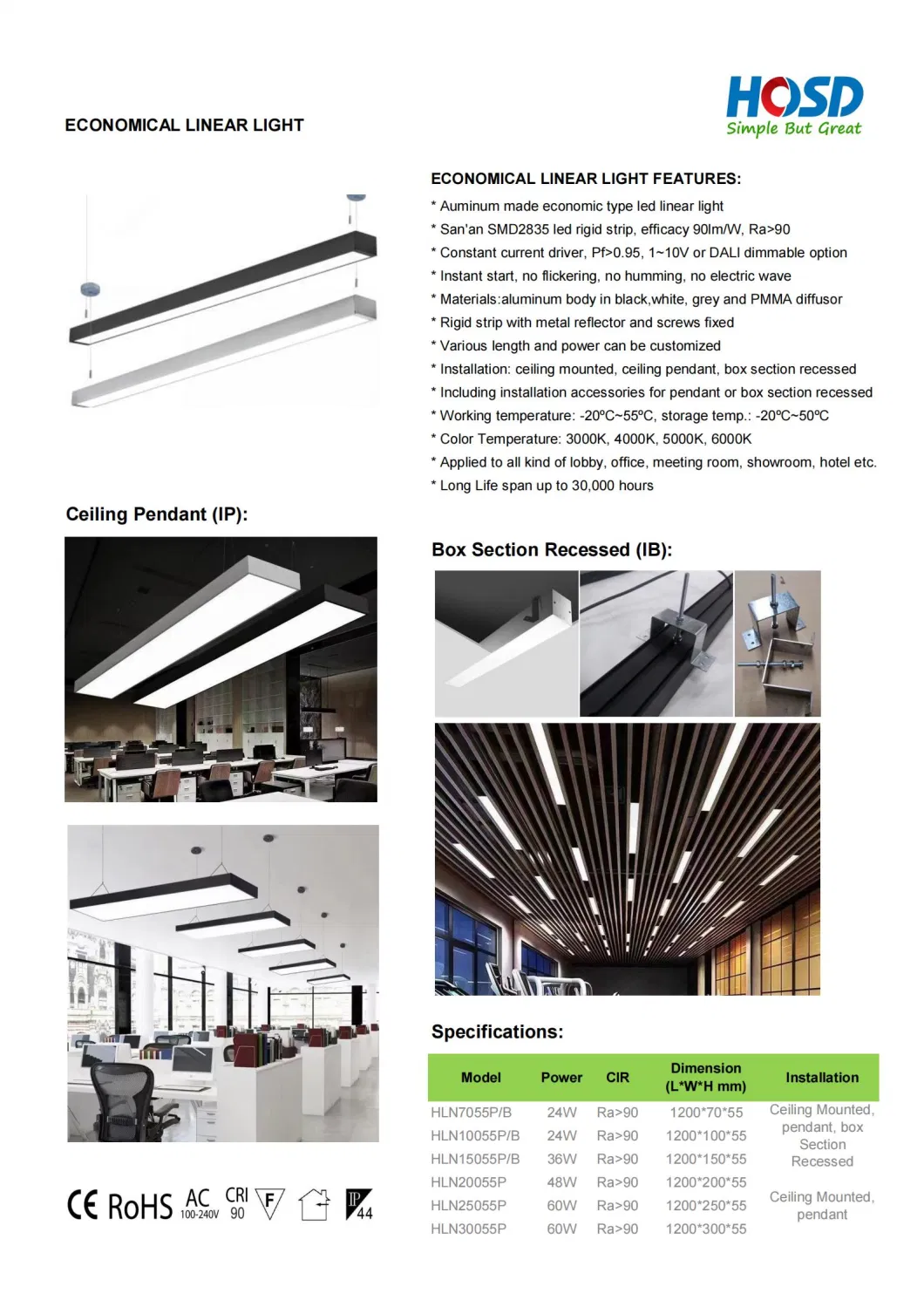 Economic Box Section Office Pendant Overhead LED Linear Light