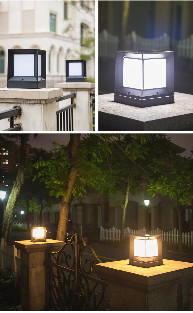 Modern Outdoor Waterproof Square Gate Fence Garden Post LED Solar Pillar Light